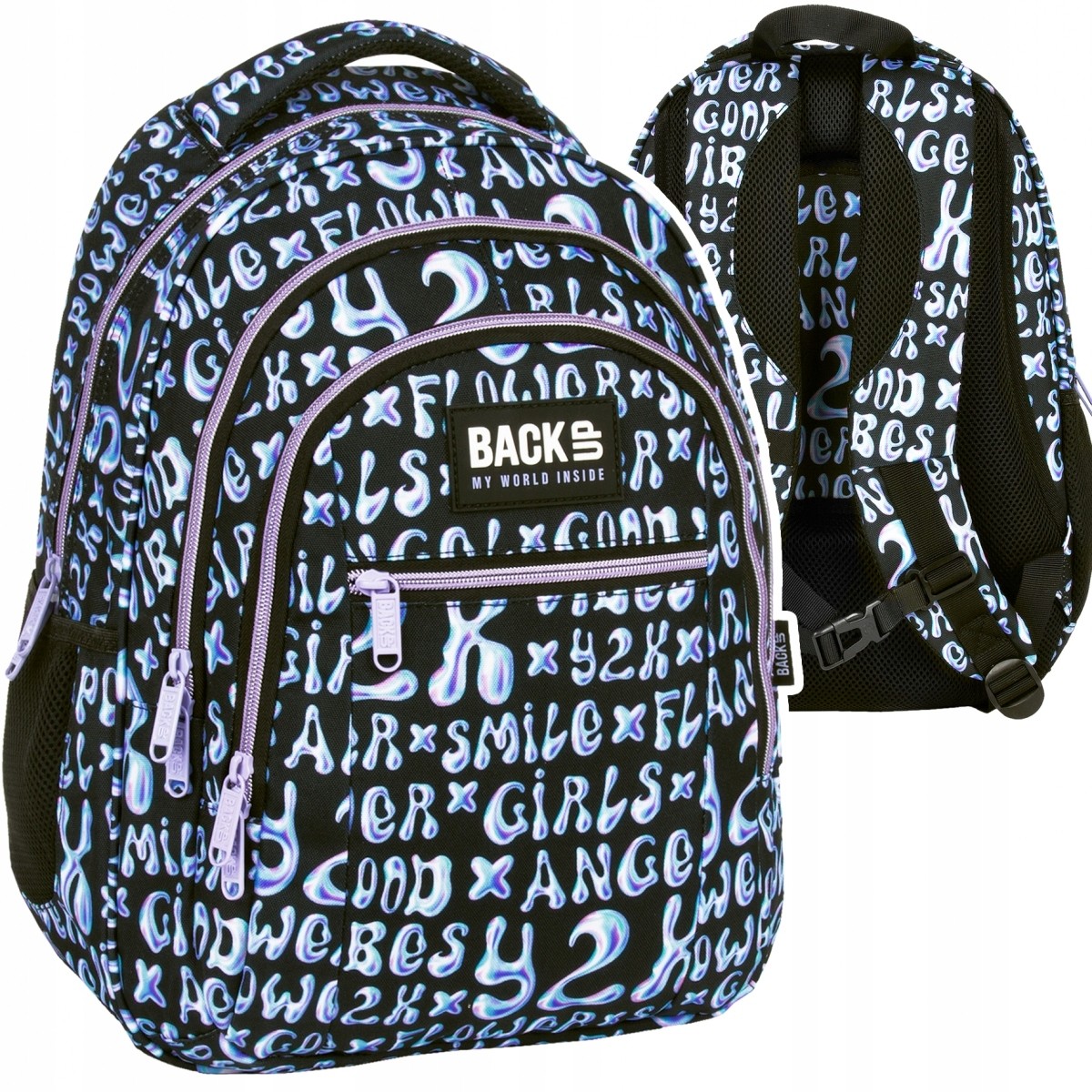 Štýlový mládežnícky školský batoh BackUP 26 L s holografickými nápismi